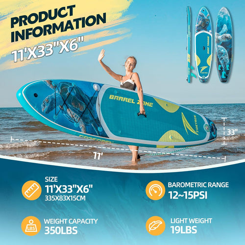 11'/11'6' x 33'/34' x 6' Inflatable SUP Paddle Board – Extra-Wide, Stable Stand Up Paddle Board with Premium Full Accessory Set for Adults & Youth