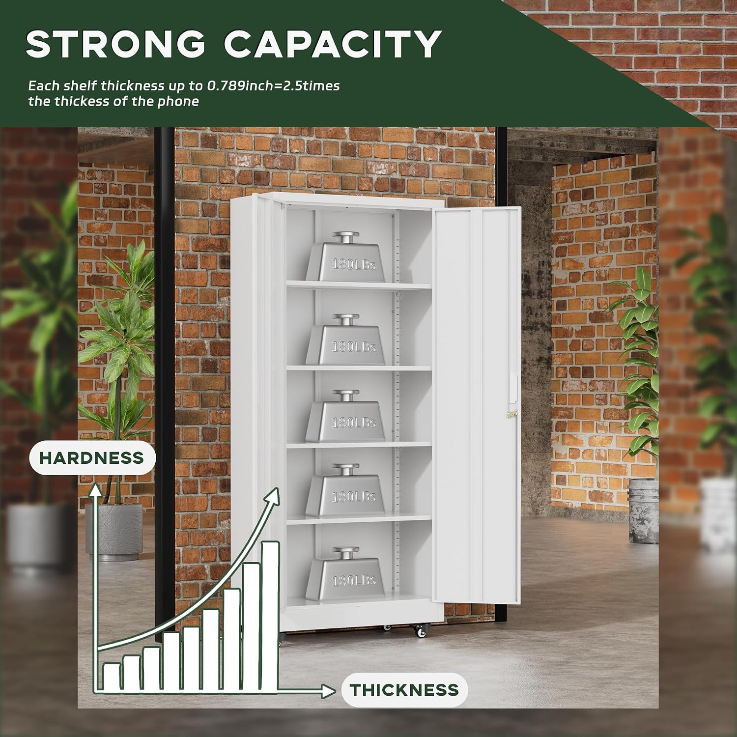 Greenvelly White Metal Storage Cabinet with Wheels, 73' Steel Garage Rolling Cabinet with Doors and 4 Shelves, Tall Locking Cabinets Tool Lockable Storage Cabinets for Basement, Pantry, Home Office