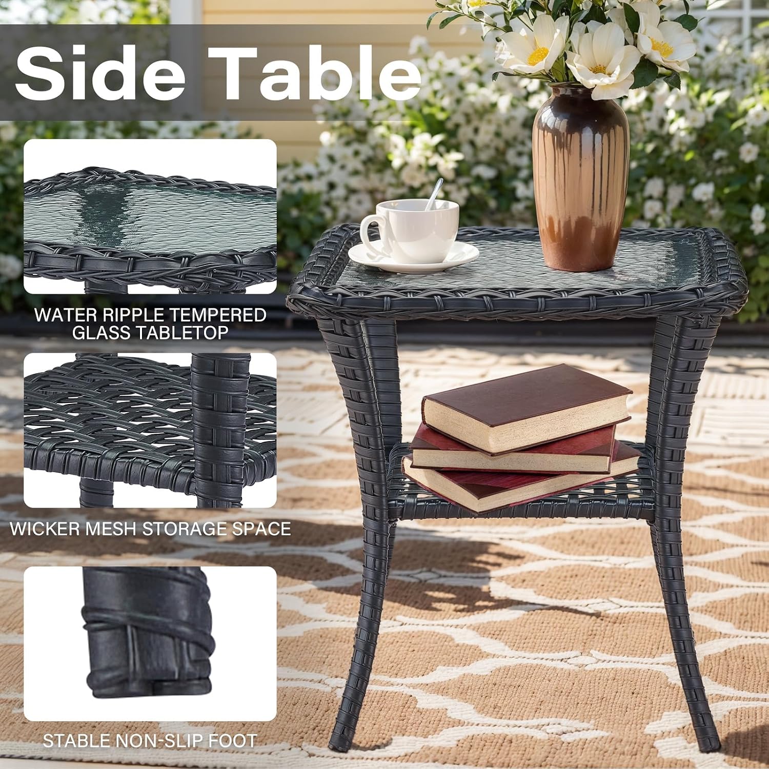 Belord 6 Pieces Wicker Patio Furniture Set - Swivel Rocker Outdoor Chairs with Outdoor Couch and Side Table, All-Weather Patio Conversation Set for Sunroom Deck Backyard Black