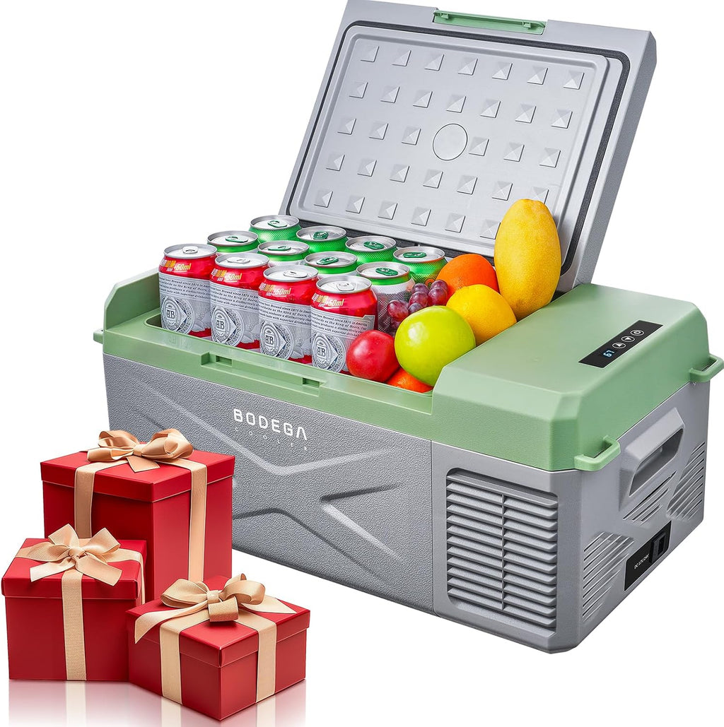 BODEGA BODEGACOOLER 12 Volt Car Refrigerator, 17 Quart Portable Freezer, Car Fridge -4℉-68℉, Electric Cooler 12/24V DC100-240 Volt AC for Outdoor, RV, Camping, Travel, Vehicles, Home Use