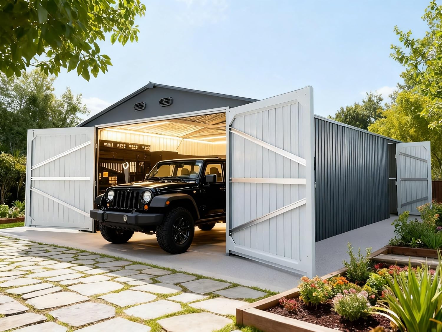 20 x 13 FT Metal Garage Shed, Large Metal Building Storage Shed with with 2 Lockable Doors&4 Air Vents, Galvanized Steel Prefab Shed Waterproof for Car, Truck, Bike, Tool, Dark Gray