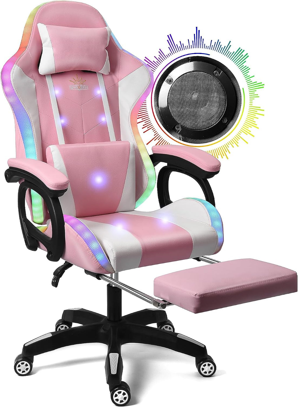 RGB Gaming Chair with Massage, Footrest and Dual Speakers, Racing Computer Chair with Lumbar Support and Headrest, for Adults, Teens and Kids, Enhance Gaming Experience!