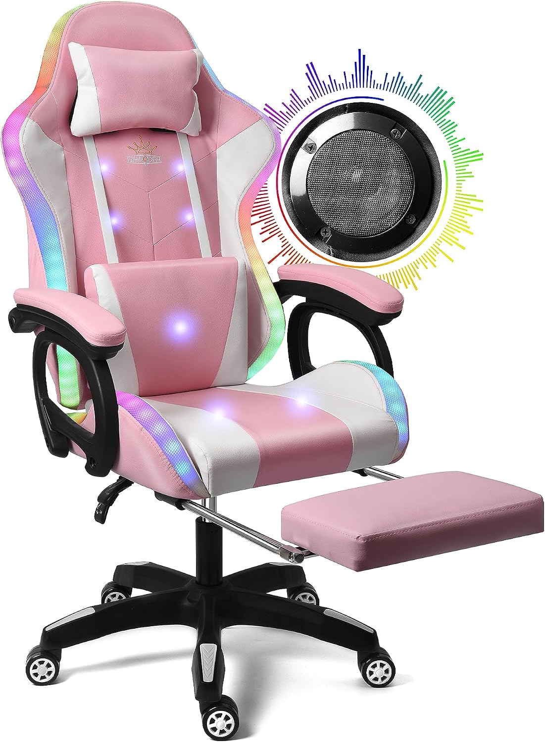 RGB Gaming Chair with Massage, Footrest and Dual Speakers, Racing Computer Chair with Lumbar Support and Headrest, for Adults, Teens and Kids, Enhance Gaming Experience!