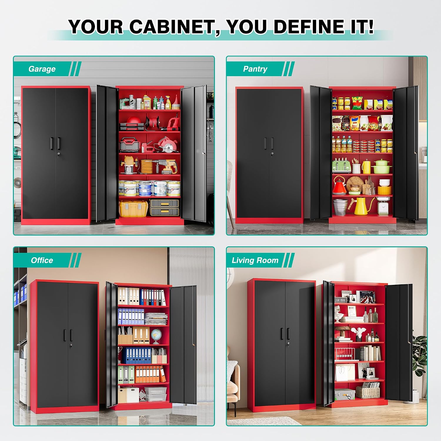 SISESOL Wide & Deep Metal Storage Cabinet with 6 Shelves,72' Tall Red Garage Storage Cabinet with Lock,Metal Cabinets with Locking Doors,Lockable Steel Cabinets for Home,Office,Shop,Garage,72x36x18