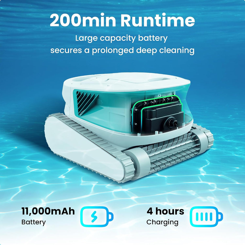 (2026 Upgrade) Hydro 3 All-in-one Pool Vacuum Robot, 200mins Runtime Cordless Pool Cleaner, 2 150W Brushless Motor+Floor/Wall/Waterline Scrubber Brush,Ideal for Inground/Above-Ground Swimming Pools