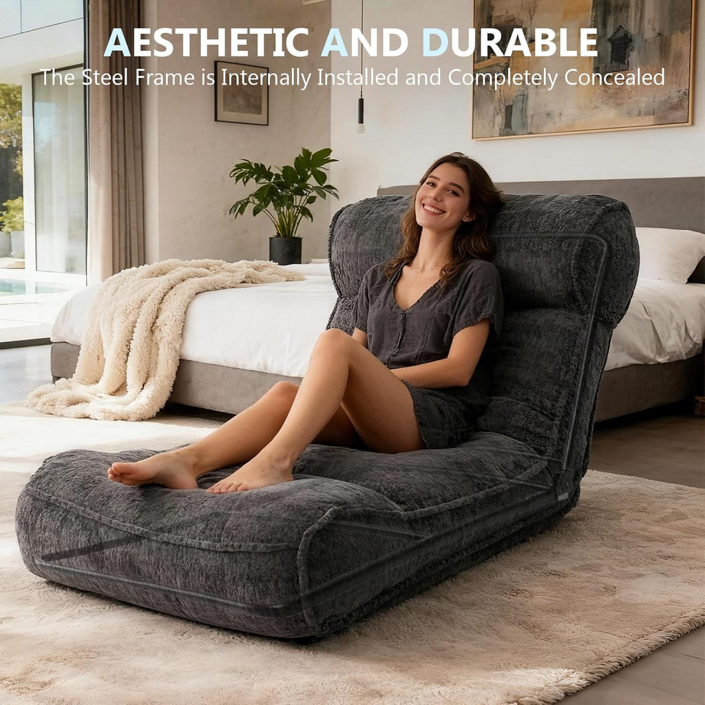 Dineli 83'' Floor Chair with Back Support Meditation Chair Couch Recliner w Adjustable Backrest Lazy Floor Lounger Gaming Chair for Adults Sofa Bed Sleeper Chair Chaise Lounge Chair Indoor, Black
