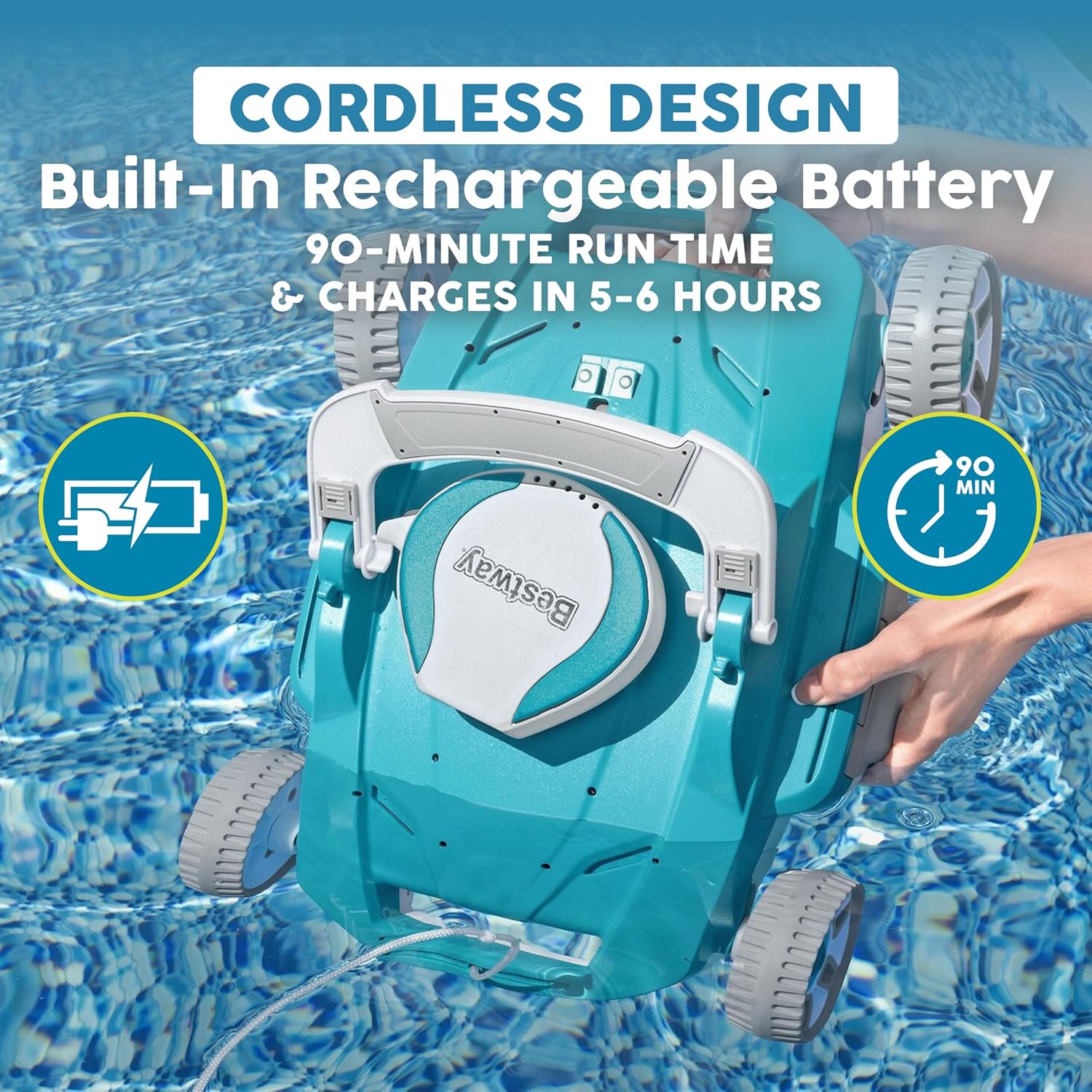 Bestway AquaTronix G200 Automatic Robotic Pool Cleaner, Cordless Pool Vacuum Robot, Ideal for Flat-Bottom Inground and Above Ground Swimming Pools, 90-Min Runtime, Cleans Pool Floor