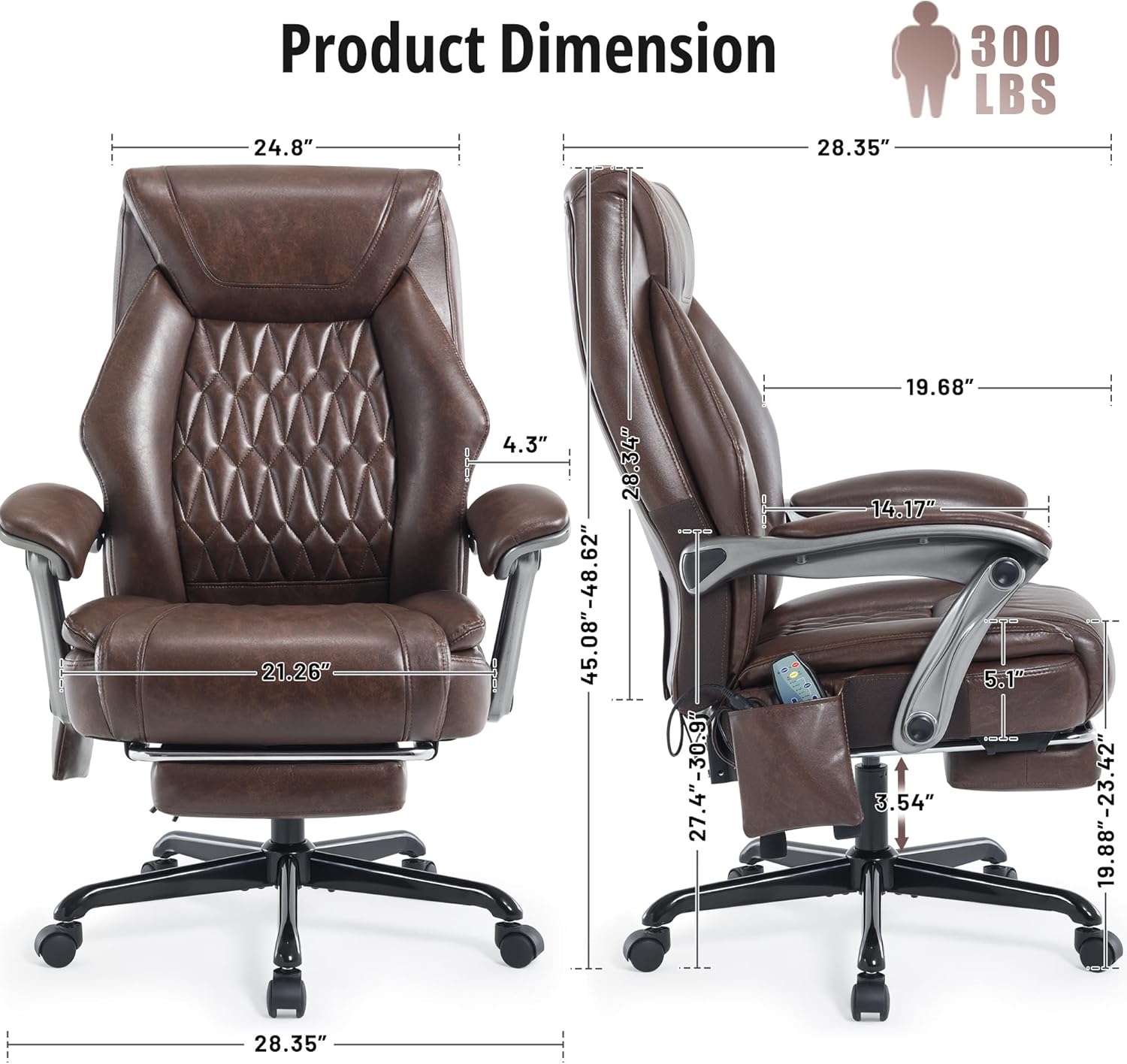 Massage Office Chair with Heat & Footrest, Ergonomic Reclining Executive Desk Chairs with 6-Point Vibration, PU Leather Computer Chair for Home Office or Gaming