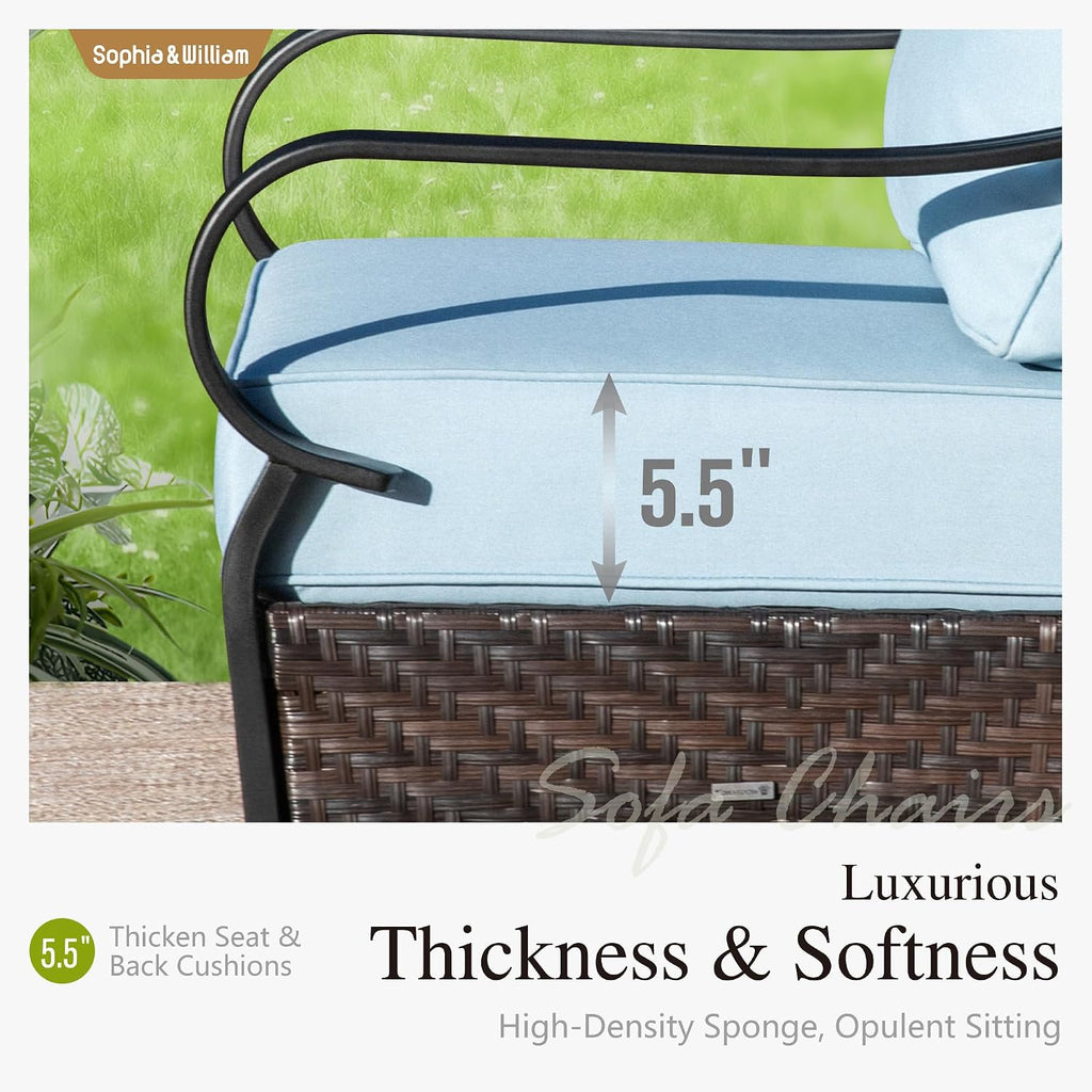 Sophia & William Patio Furniture Set with 56' Fire Pit Table, Metal Outdoor Conversation Set Patio Sectional with 3-Seater Sofas, 2 Fixed Chairs, 2 Ottomans, 1 Firepit Table for Porch Deck, Blue