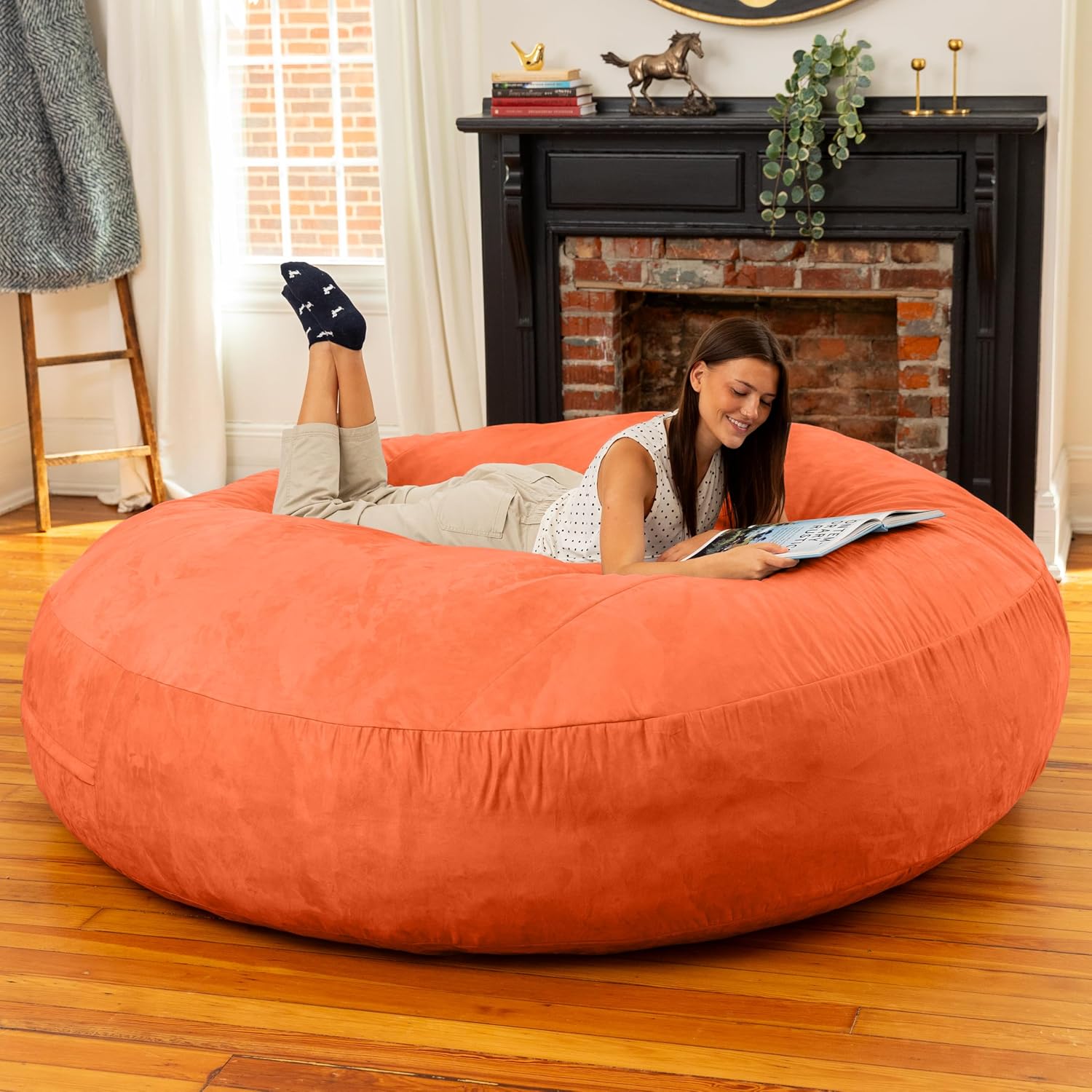 Jaxx 6 Foot Cocoon - 2-in-1 Convertible Bean Bag Bed & Large Bean Bag Chair for Adults, Mandarin