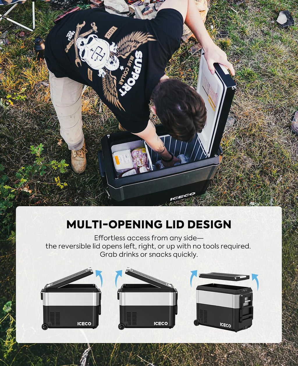 ICECO JP50 Pro Portable Refrigerator,12Volt Car Fridge Freezer, Compact Refrigerator with Secop Compressor, for Outdoor, Camping 51.7 Quart, -4℉～68℉, DC 12/24V, AC 110/240V, Multi-directional Lid