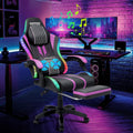 HOFFREE LED Gaming Chair with Speakers and Massage Video Game Chair Big and Tall with Footrest Gamer Chair for 400lbs Computer Desk Chair Purple and Black