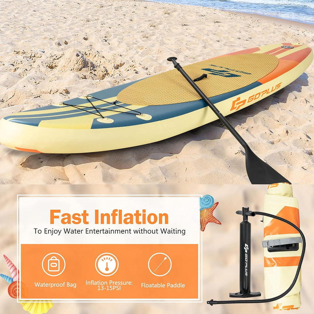 Goplus Inflatable Stand up Paddle Board, 10'/10.5'/11' SUP 6' Thick with Premium Accessories, Adjustable Aluminum Paddle, Leash, Carry Bag, Hand Pump, Removable Fin, ISUP for Adults