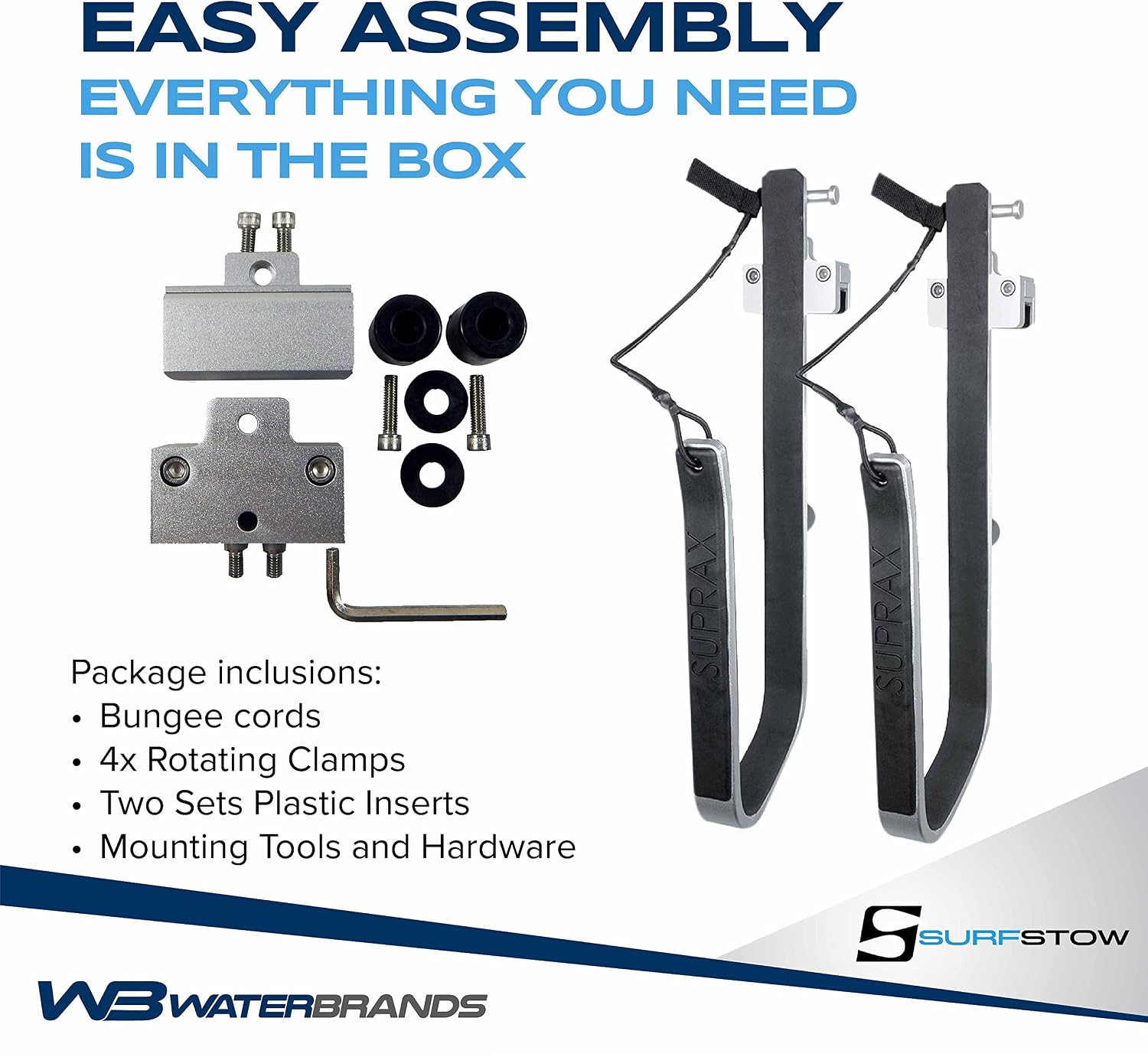 SurfStow SUPRax 50053 Square Rail Pontoon Boat Mount Single Board | Stand-Up Paddle Board Rack | SUP Board Storage | Pontoon Boat Accessories | Metallic | 26 x 11 x 4 inches