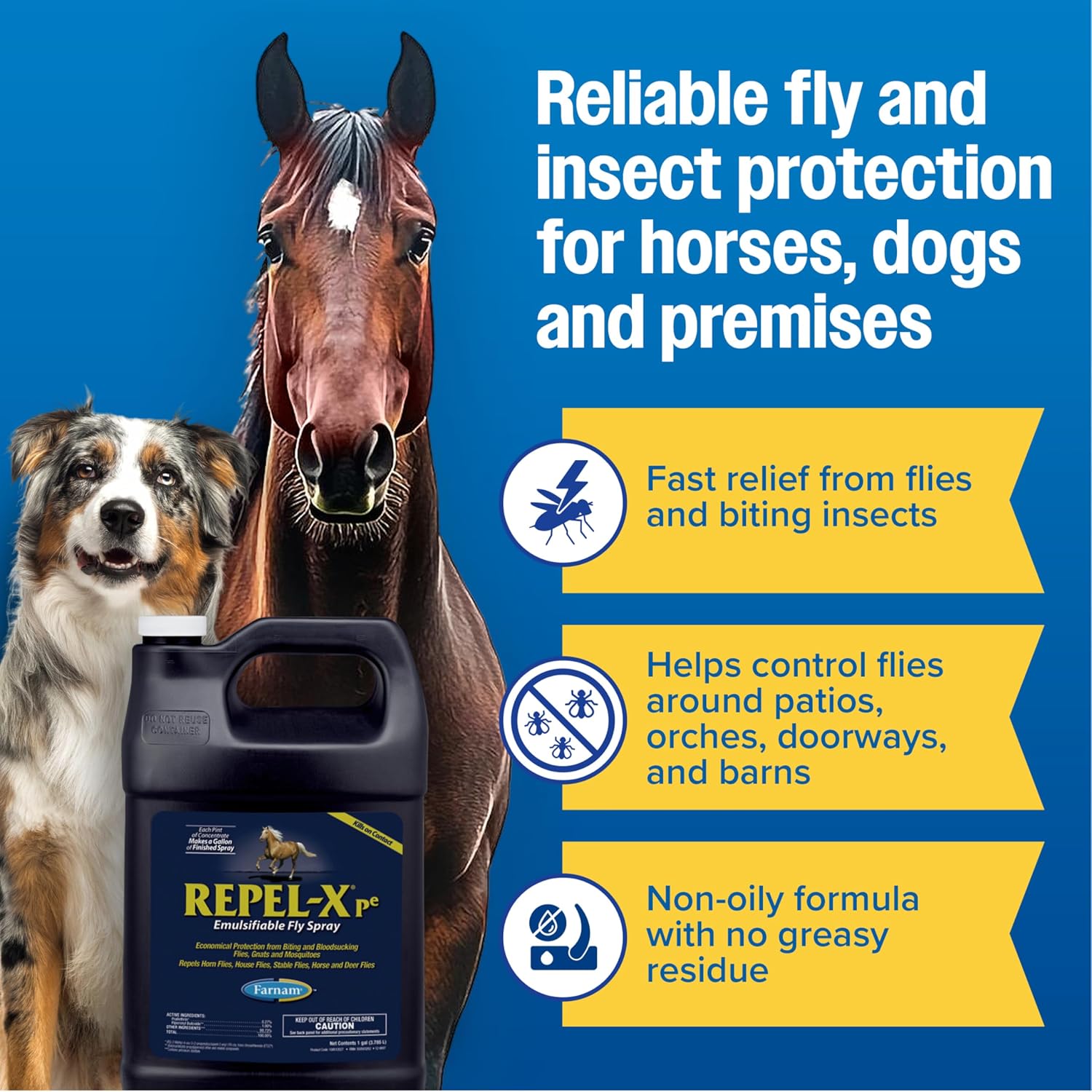 Farnam Repel-X pe Fly Spray Concentrate for Horses & Dogs – Horse Fly Spray & Insect Repellent for Mosquitoes, Ticks & Gnats – 128 oz Concentrate Makes 32 Quarts