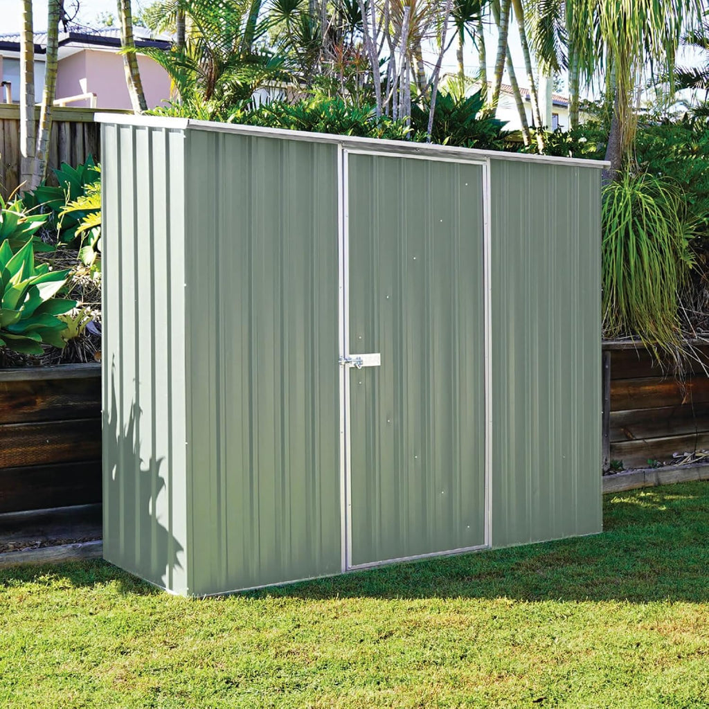 ABSCO 7' x 3' Space Saver Shed, Aluminum and Steel Utility Tool Shed, Outdoor Storage for Backyard, Lawn Patio, Bikes, Pale Eucalypt Metal Shed