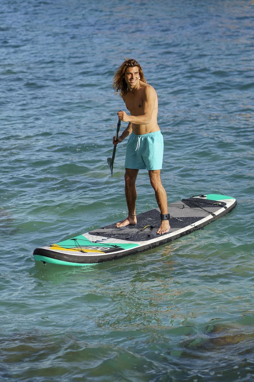 Hydro-Force Inflatable Stand Up Paddle Board | Complete Set with Kayak Conversion Kit with Hand Pump, Backpack, Leash, Fin, Paddle, 10FT, Aqua Wander