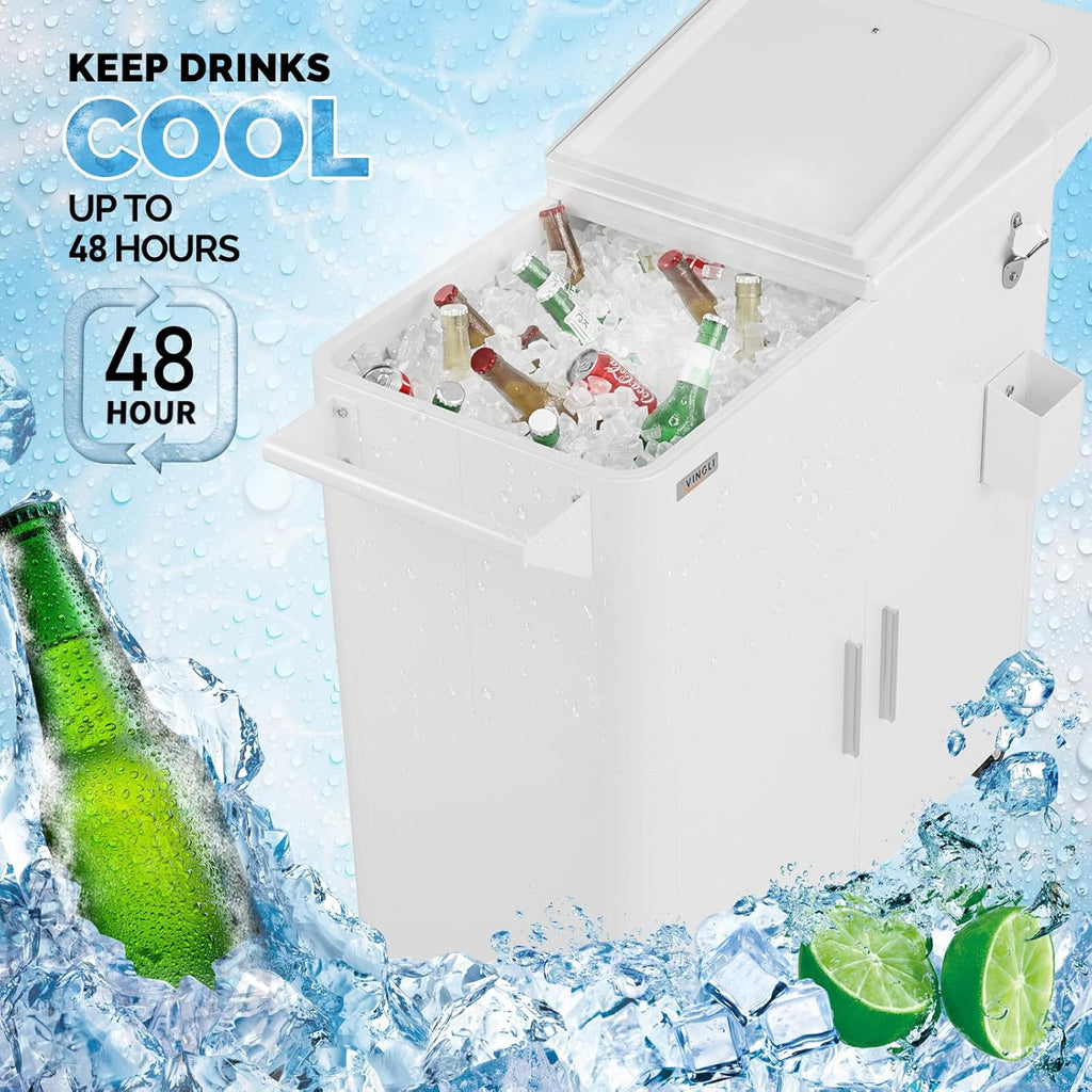 VINGLI Patio Cooler, Ice Chest with Storage Cabinet, Bottle Opener Drainage, Outdoor Cooler for Party, Deck, Pool