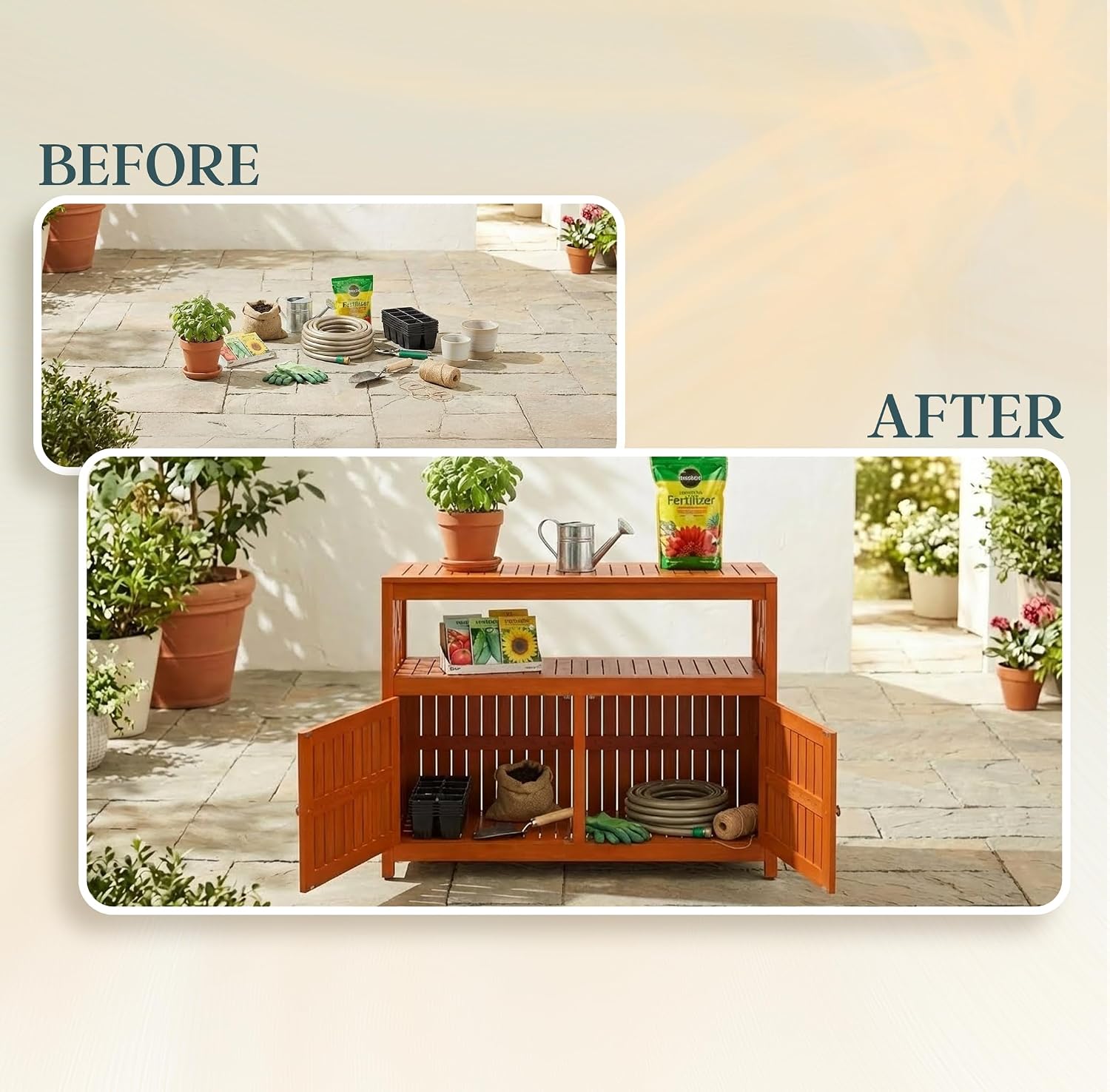 DTY Outdoor Living Longs Peak Eucalyptus Wood Sideboard Table, Outdoor Buffet Cabinet with Storage, Natural Oil Weather-Resistant Finish