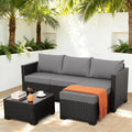 Oasishine Wicker Patio Furniture Patio Couch 3 Pieces Outdoor Sectional with Ottoman and Outdoor Glass Table Weathering Anti-Slip Cushions Furniture Covers, Light Grey
