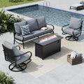 MFSTUDIO 4 Pieces Patio Conversation Sets, All Weather Metal Frame Outdoor Furniture Set Patio Sofas with 1 x 45 Rectangular Propane Fire Table, 1 x 3-Seat Sofa, 2 x Swivel Chairs, Grey Cushion