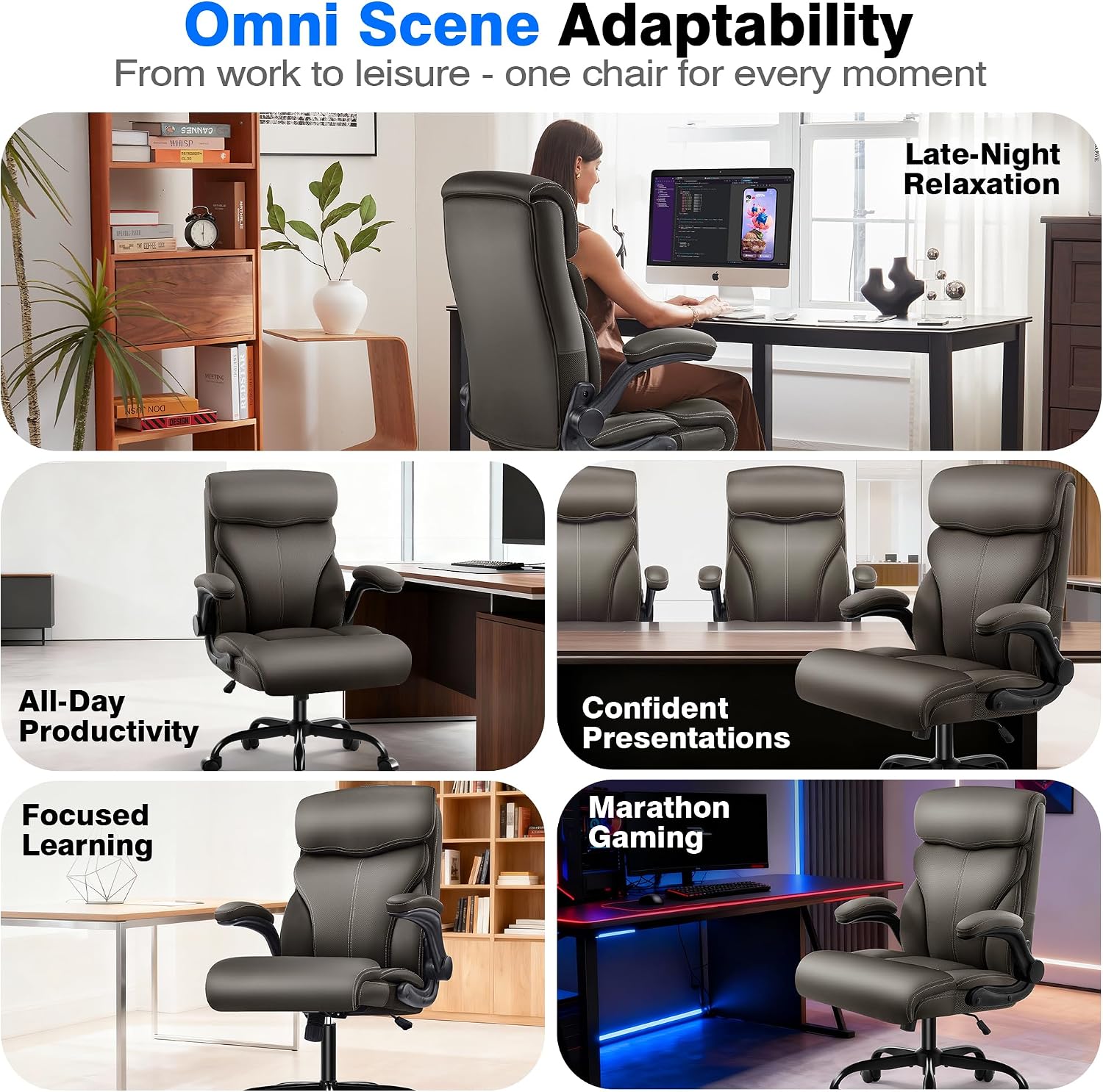 AreShark Office Chair - Executive High Back Breathable Comfy Desk Chair with Lumbar Support - Ergonomic Leather Rolling Swivel Computer Chair with Rock Function for Working Studying Gaming Relaxing