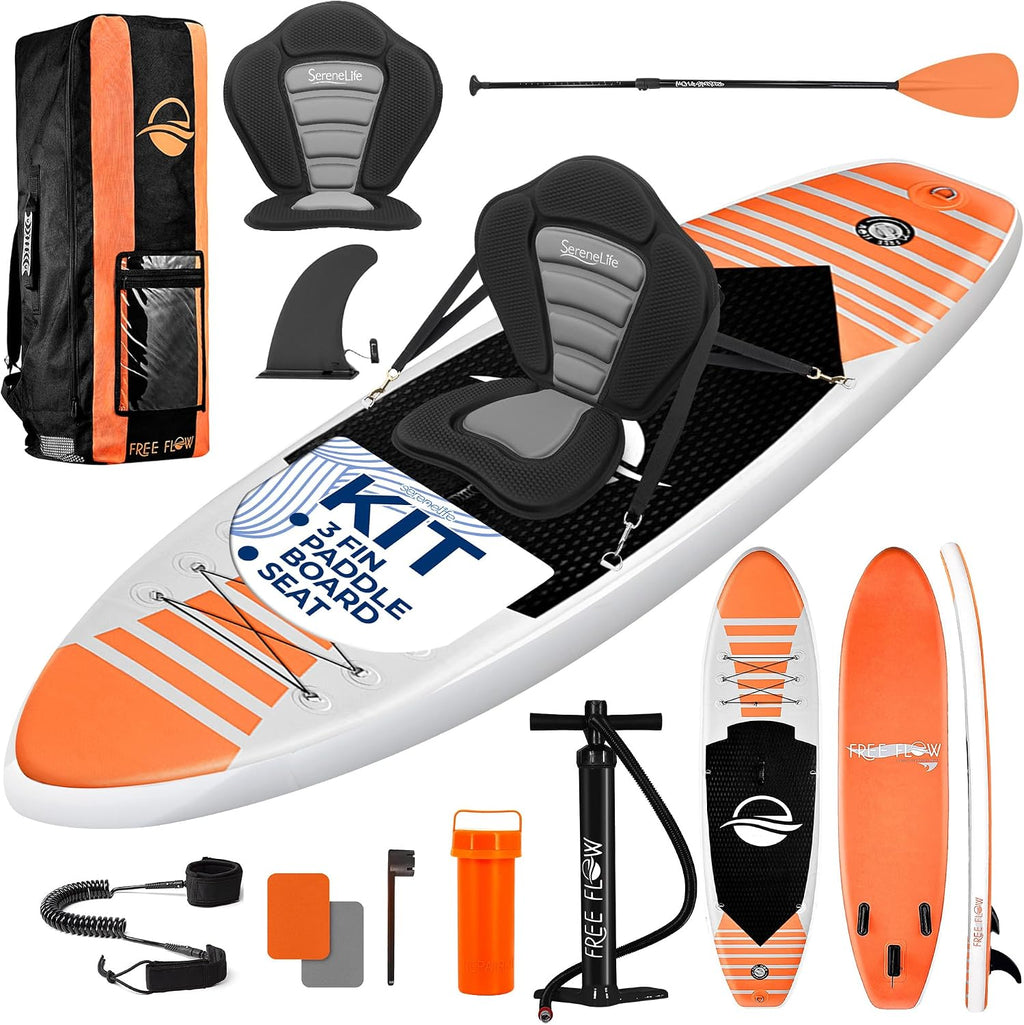 SereneLife Inflatable Stand Up Paddle Board and Detachable Seat - SUP Paddleboard Set for Adults and Youth, 32' Wide Design with Non-Slip EVA Deck Pad and Marine-Grade Materials, 350 lbs Capacity