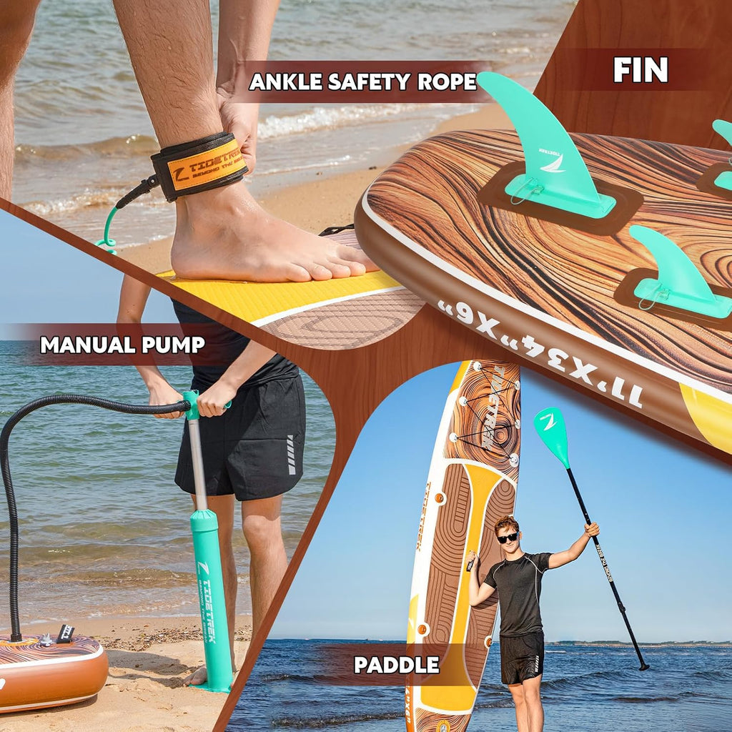 11'/11'6' x 33'/34' x 6' Inflatable SUP Paddle Board – Extra-Wide, Stable Stand Up Paddle Board with Premium Full Accessory Set for Adults & Youth
