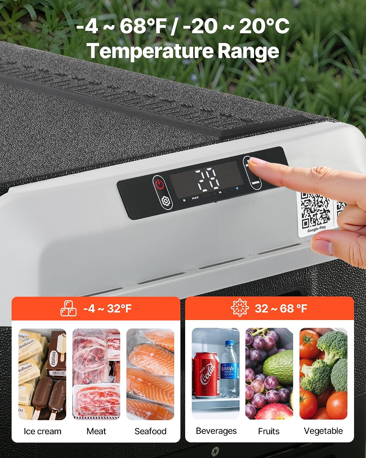 VEVOR 12 Volt Car Refrigerator, 63.4QT/60L Car Fridge, Portable Electric Cooler with Wheels and Handle, -4℉~68℉, 12/24V DC and 100-240V AC Compressor Freezer for Outdoor, Camping, Travel, RV