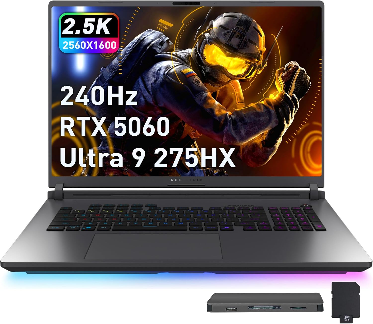 ASUS ROG Strix G18 18' 2.5K 240Hz Gaming Laptop, Intel Ultra 9 275HX, NVIDIA GeForce RTX 5060, 16GB DDR5, 2TB Storage (1TB SSD+1TB Docking Station Set), Backlit Keyboard, Wi-Fi 7, Win 11 Pro, Gray