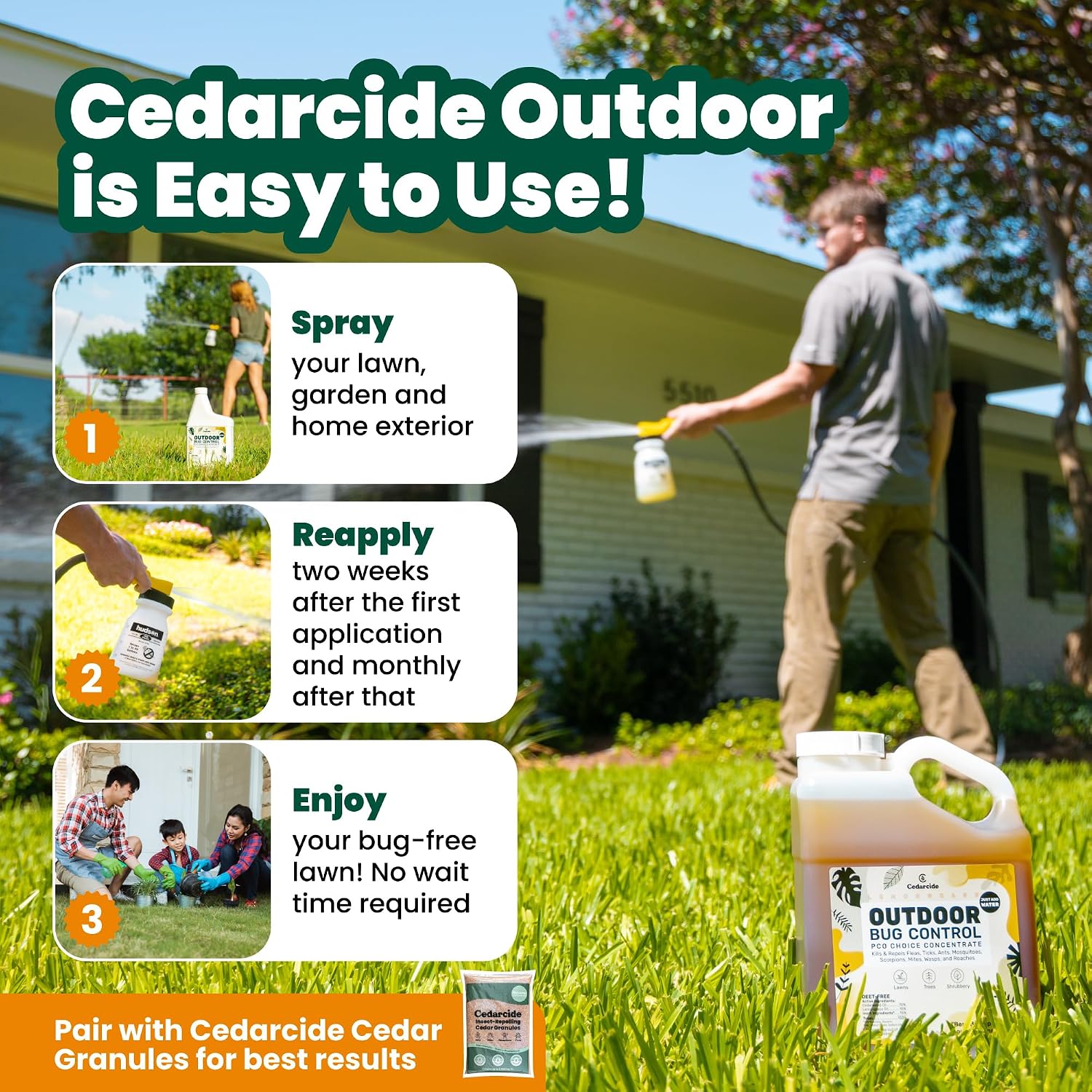 Cedarcide Outdoor Bug Spray | Kills & Repels Mosquitoes, Ticks, Fleas, Mites & More with Natural Essential Oils | Family & Pet-Safe | PCO Choice | Gallon