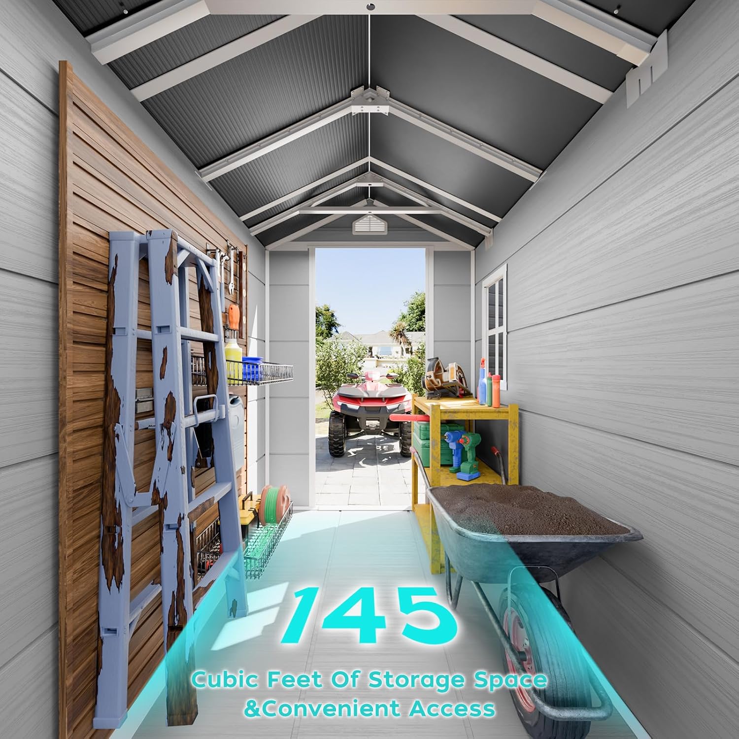 4x6 FT Outdoor Resin Storage Shed with Floor, Upgraded 21-Gauge Steel Frame & 16mm Ultra-Thick Double-Layer Panels, Compact Garden Tool House with Flexible Window & Lockable Door for Patio, Backyard