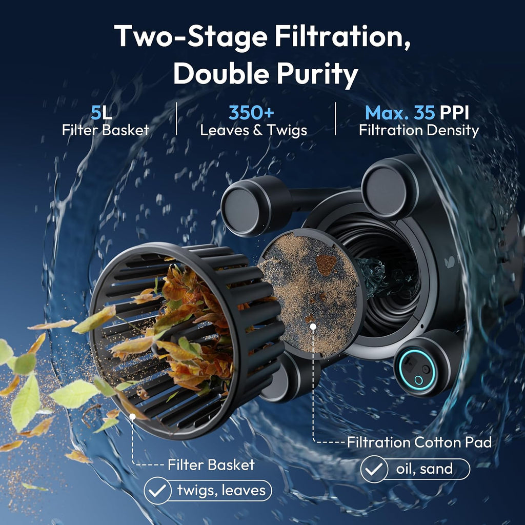 BUBLUE F10 Robotic Surface Skimmer, Pool Cleaner with Powerful Suction, Dual Motor, 5L Filter, Dual Cleaning Modes,App Control,One-Tap Docking, AI Navigation, Ideal for In-Ground & Above-Ground Pools