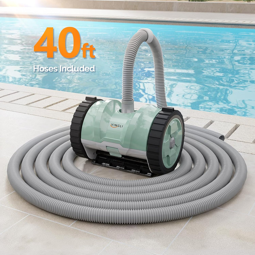 VINGLI Automatic Suction Pool Cleaner Robot for Inground Pools – Powerful Suction-Side Vacuum with 40FT Tangle-Free Pool Cleaner Hose - Ideal for Pool Cleaning Kits & Equipment, Mint Green & Gray
