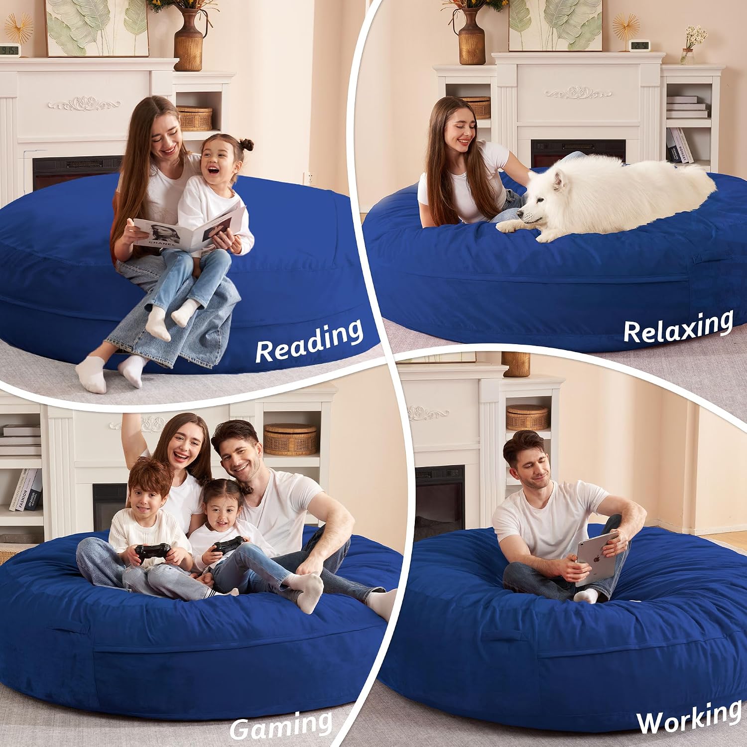 HABUTWAY XX-Large Bean Bag Chair: Giant 7' Memory Foam Furniture Bean Bag Chairs for Adults with Microfiber Cover 7Ft (Blue)