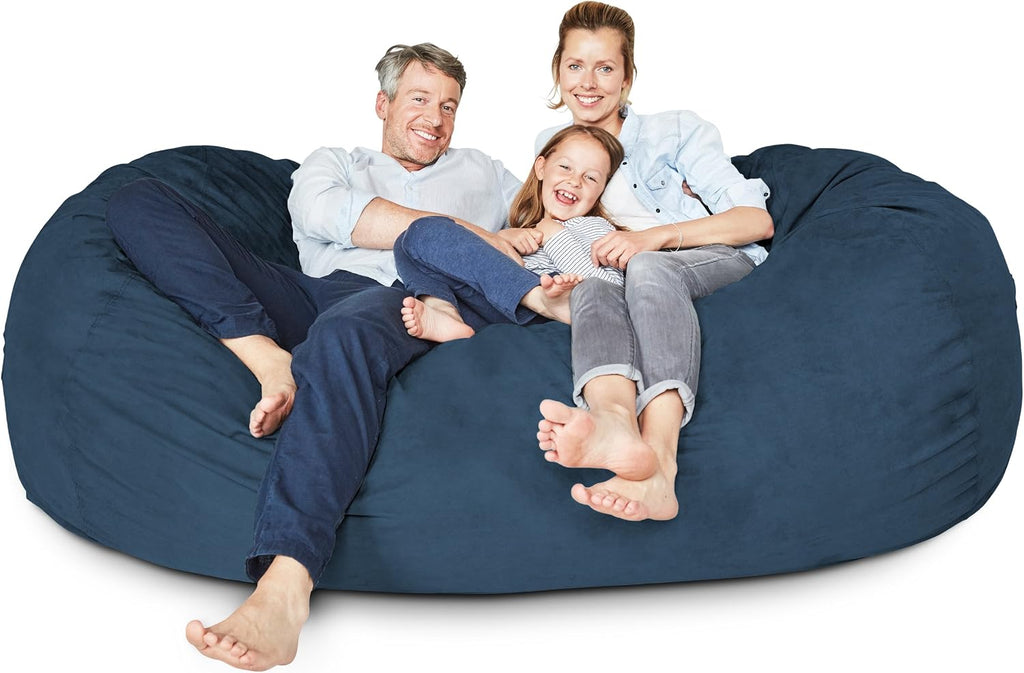 Lumaland Luxurious 7ft Giant Bean Bag Chair with Microsuede Cover - Ultra Soft, Foam Filled and Washable XXL Bean Bag for Teens, Adults, Pets - Accessory for Dorm, Living Room, House - Navy Blue