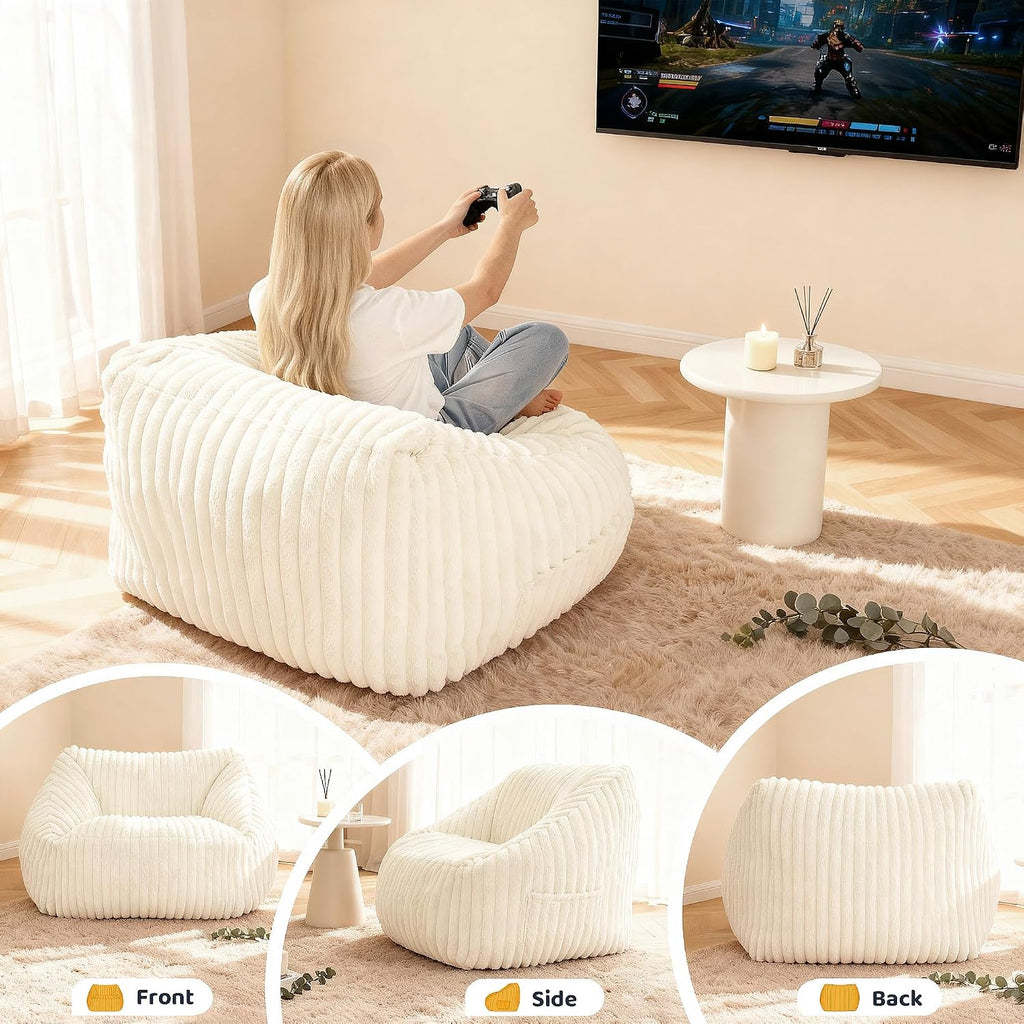 HABUTWAY Bean Bag Chair, Giant Bean Bag Chairs for Adults and Kids, Bean Bag Sofa, Lazy Floor Sofa, Faux Fur Beanbag Chair with Armrests for Living Room Bedroom (Beige)