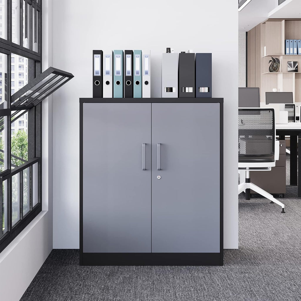 Letaya Metal Storage Cabinets with Lock Door and Shelves, Steel Garage Tool Cabinets for Home,Office, Warehouse,Lockers (36'-Black&Gray)