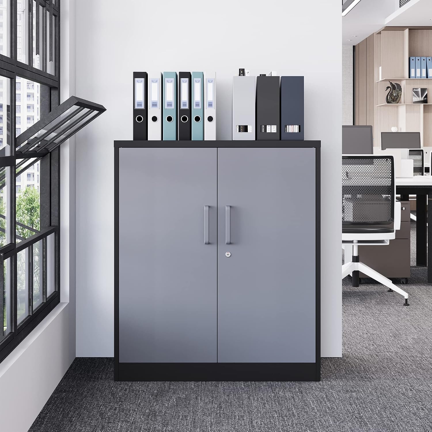 Letaya Metal Storage Cabinets with Lock Door and Shelves, Steel Garage Tool Cabinets for Home,Office, Warehouse,Lockers (36'-Black&Gray)