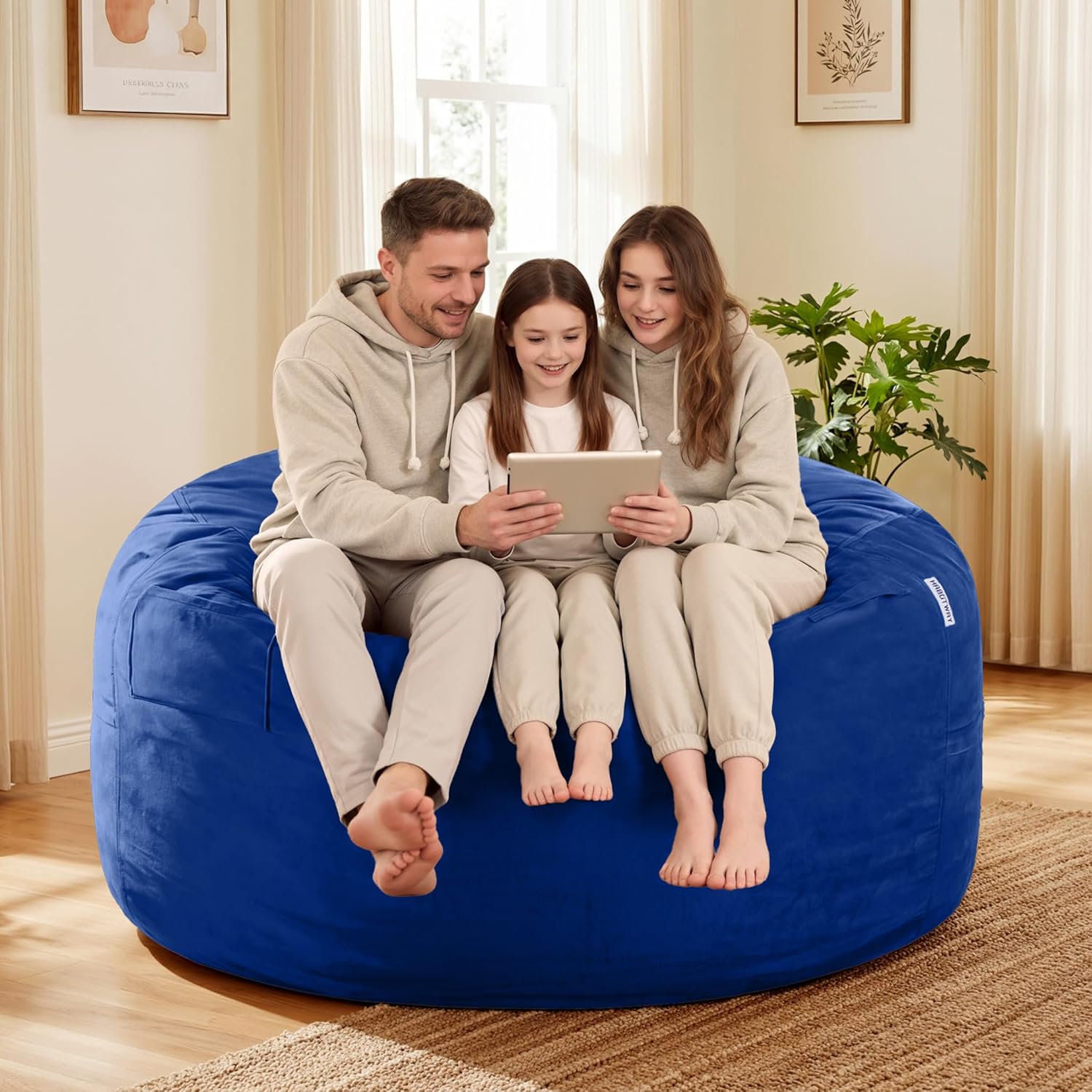 HABUTWAY Bean Bag Chair: Giant 5' Memory Foam Furniture Bean Bag Chair for Adults with Microfiber Cover 5Ft (Blue)