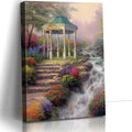STUDIO HAVEN Thomas Kinkade Canvas Wall Art, Ornate Garden Pavilion Cascading Stream Colorful Wildflowers Oil Painting Poster Tranquil Nature Wall Decor, Framed Prints for Home Decor, 32x48Inch