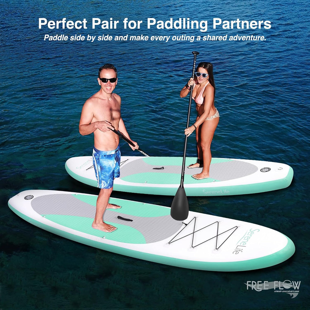 SereneLife 10' Inflatable Stand Up Paddle Board 2-Pack with Premium SUP Accessories – 32' Wide Stable Design with Non-Slip EVA Deck Pad for Youth and Adults, 350 lbs. Capacity Each