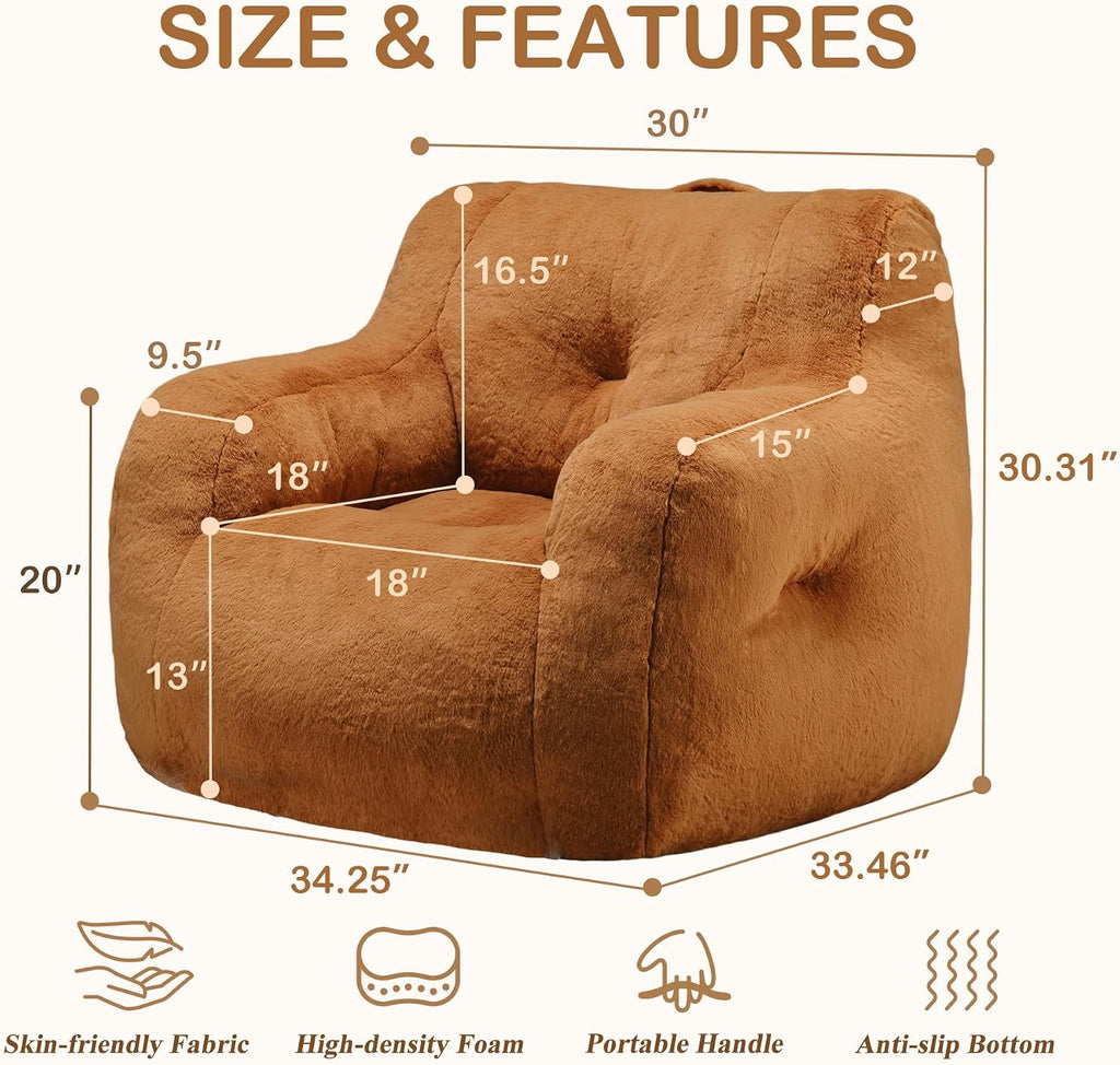 Hobestluk Bean Bag Chair for Adult Small Bean Bag Chairs with Arms Furry Beanbag Chair with Foam Filler Stuffed Bean Bag Sofa for Reading in Bedroom Living Room and Dorms(Brown)