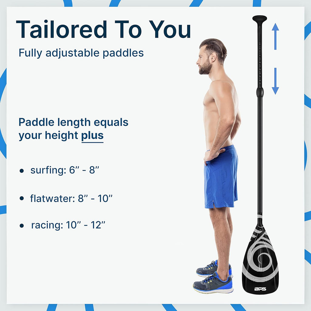 BPS New Zealand 2-Piece Adjustable Stand-up Paddle Board Paddle, Carbon Fiber or Fiberglass Shaft Comes with Carrying Paddle Bag