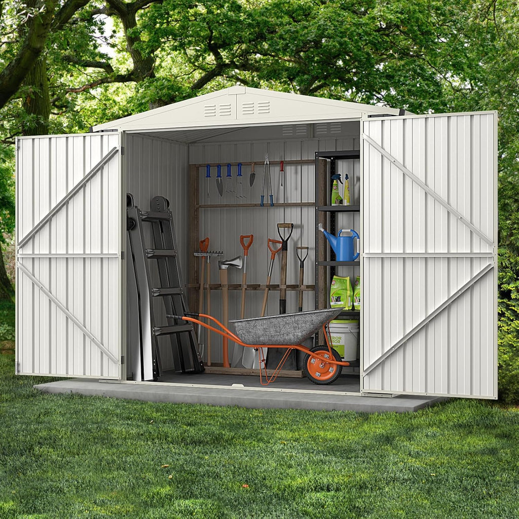 Goplus 6.8 x 3.8 FT Metal Storage Shed, All-Weather Galvanized Utility House w/Lockable Door, Easy Snap-On Sheds & Outdoor Storage for Garden, Back Yard, Lawn & Patio