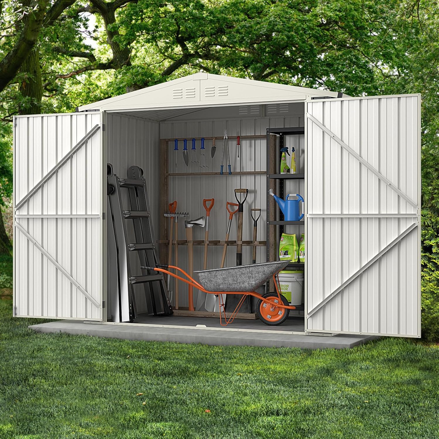 Goplus 6.8 x 3.8 FT Metal Storage Shed, All-Weather Galvanized Utility House w/Lockable Door, Easy Snap-On Sheds & Outdoor Storage for Garden, Back Yard, Lawn & Patio