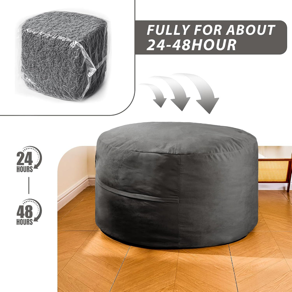 4FT Bean Bag Chair, Bean Bag Chairs for Adults and Kids, Fluffy and Comfy Bean Bag with Velvet Cover, Bean Bag with Memory Foam Filled for Gaming, Living Room, Playroom (Grey)