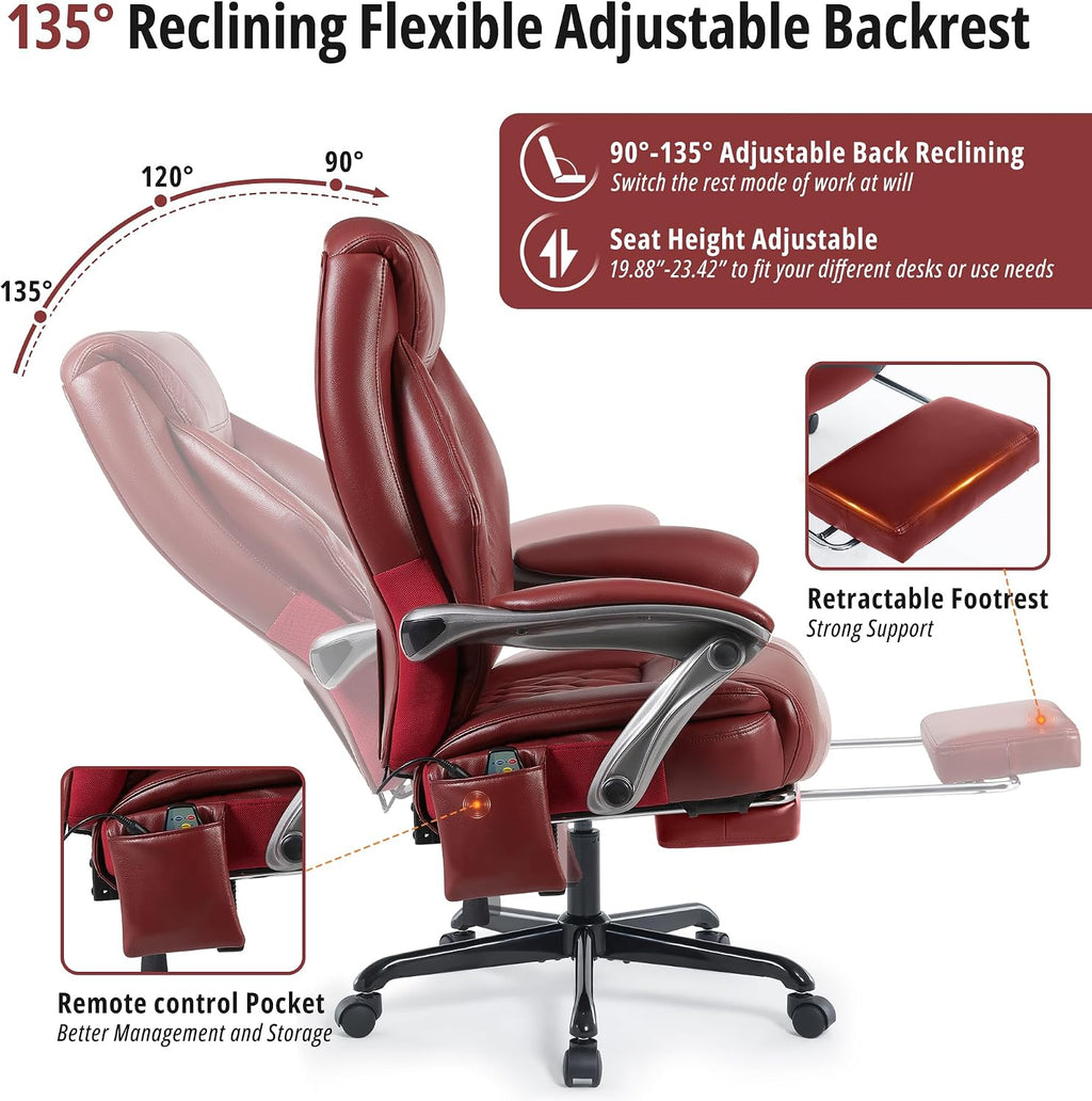 Massage Office Chair with Heat & Footrest, Ergonomic Reclining Executive Desk Chairs with 6-Point Vibration, PU Leather Computer Chair for Home Office or Gaming