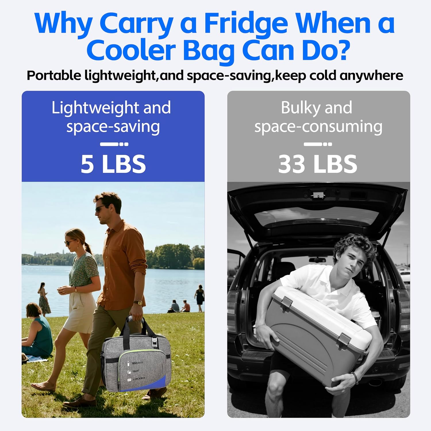 Electric Cooler Bag, Portable Electric Cooler, Foldable Heater Bag, Powered 12 Volt AC/DC Compatible, for Cooling Pre-Cooled Food & Drinks