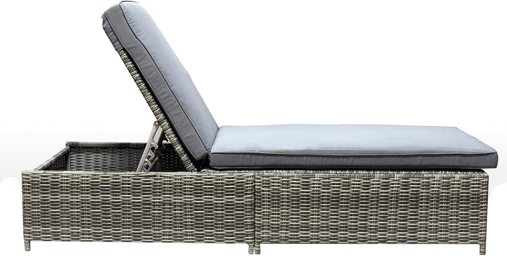 Elle Decor Vallauris Patio Outdoor Furniture Collection, Premium All Weather Wicker, Outdoor Chaise & Ottoman Set, Gray